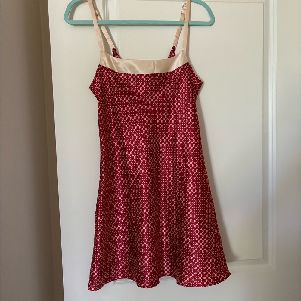 Red and cream satin dress